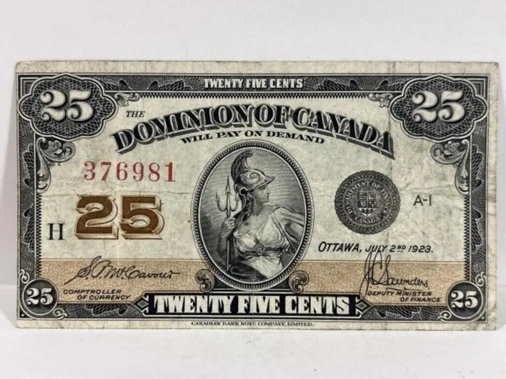 1923 Cdn 25 Cent Bill-mccavour, Saunders