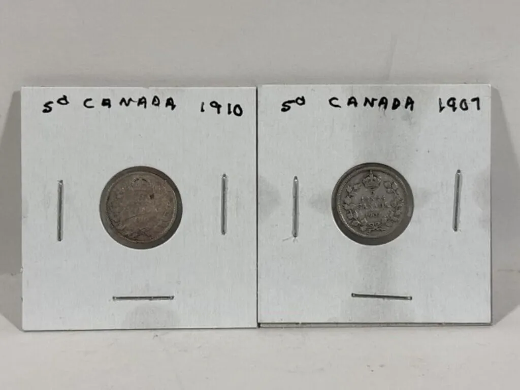 2 X Cdn 5 Cents - 1907, 1910