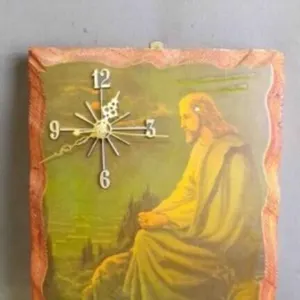 Vintage Religious Praying Jesus Wooden Wall Clock