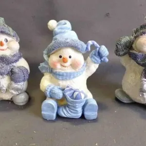 3 Vintage Textured Resin Snow Buddies Figurines