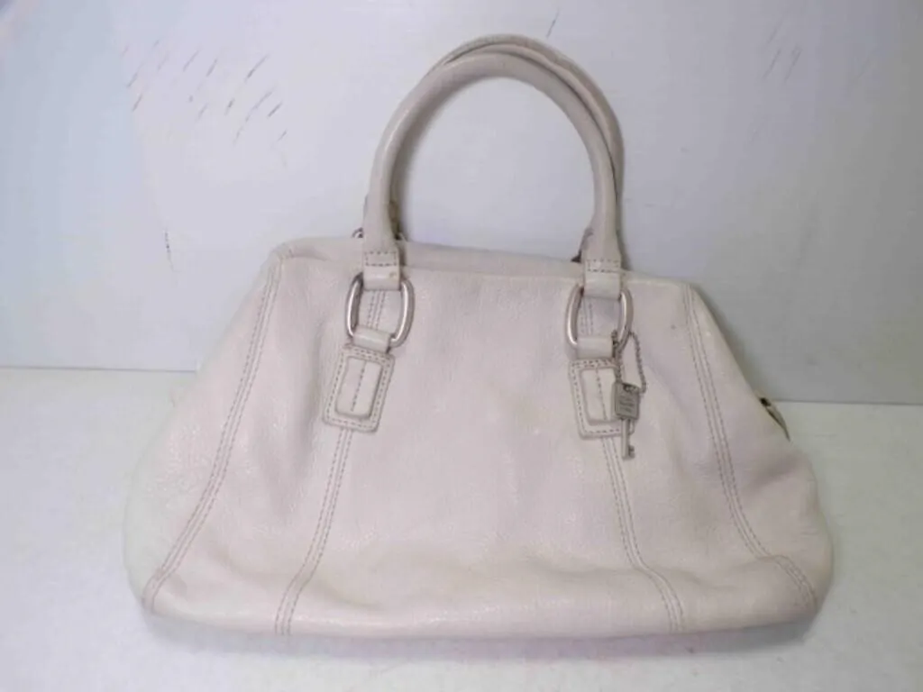 Fossil Brand White Cream Leather Handbag Dual Top
