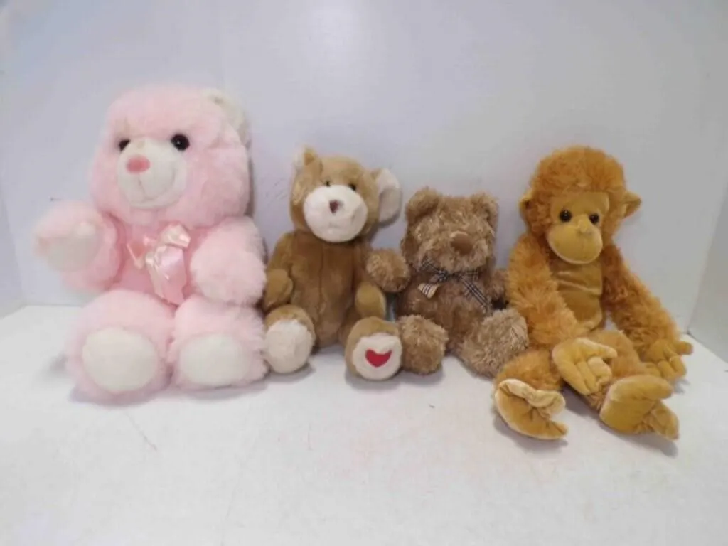 3 Plush Teddy Bears & 1 Plush Six Flags Monkey