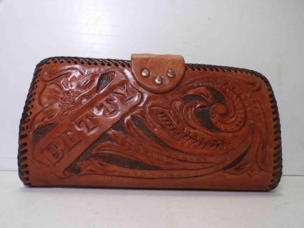 Vintage Brown Leather Hand Tooled Personalized