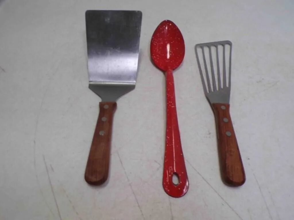 Vintage Red w/White Speckle Enamelware Spoon &