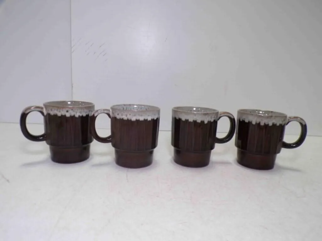 1970s MCM Stackable Coffee Mugs - Dark Brown w/