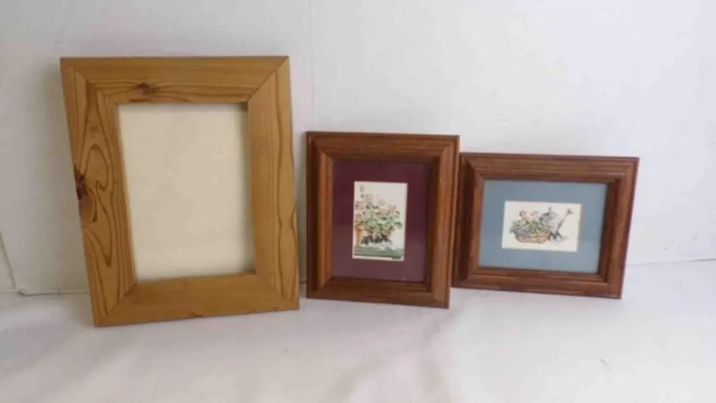 3 Wooden Picture Frames 2 w/Photos 1 Empty