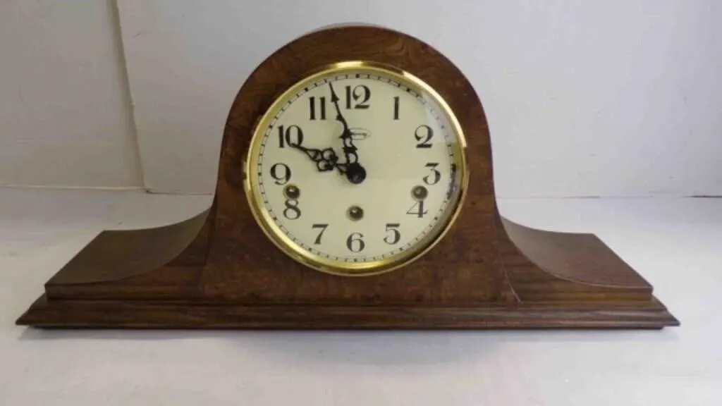 Vintage Tambour-Style Wood Mantel Analog Clock