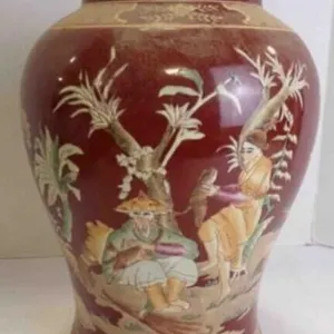 Vintage Asian-Inspired Hand-Painted Porcelain Vase