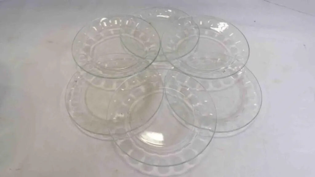 6 Vintage Geometric Pressed Glass Salad Plates