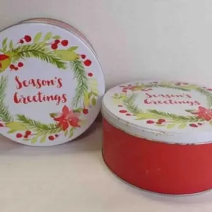 2 Holiday Round Metal Cookie Container w/ Lids