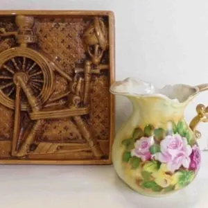 Vintage Chalkware Wall Plaque & Porcelain Pitcher