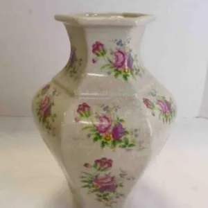 Vintage Floral Octagon Ceramic Crazing Glaze Vase
