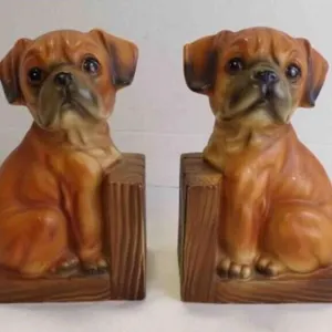 Vintage Ceramic Boxer Puppy Sand-Filled Bookends