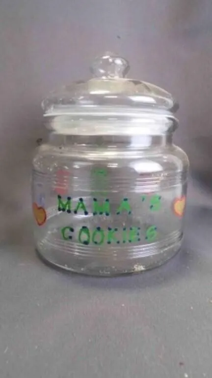 Hand-Painted Glass Cookie Jar w/Rubber Seal Lid