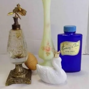 4 Vintage Uranium Vase w/Perfume Cosmetic Items