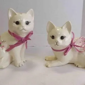 2 Vintage Hand-Painted Porcelain Cat Figurines