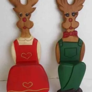 Vintage Hand-Painted Wooden Reindeer Shelf Sitters
