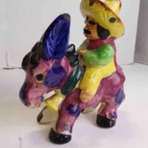 Vintage Mexican Siesta Man Riding a Donkey Figure