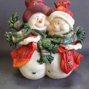Hand-Painted Resin Holiday Snowman Couple Figurine