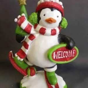Hand-Painted Polyresin Holiday Penguin Figurine