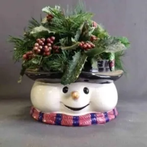 Festive Ceramic Snowman Head Planter Centerpiece