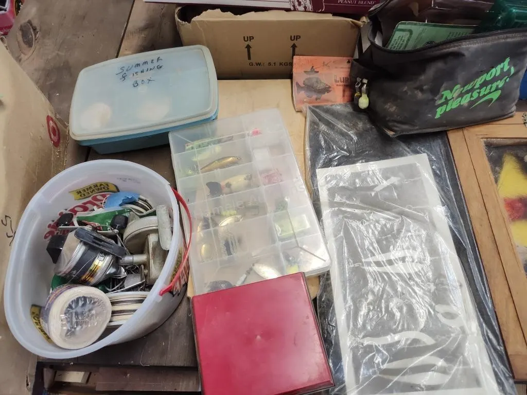 Fishing tackle, reels, cutting board