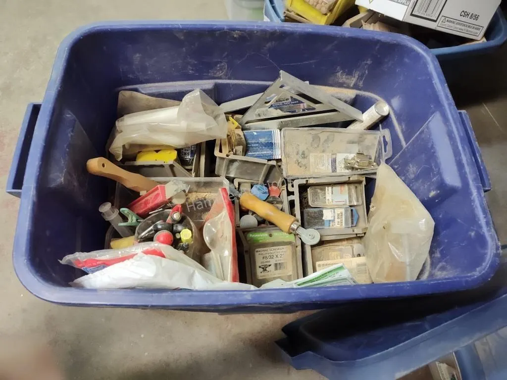 Tote of assorted hardware