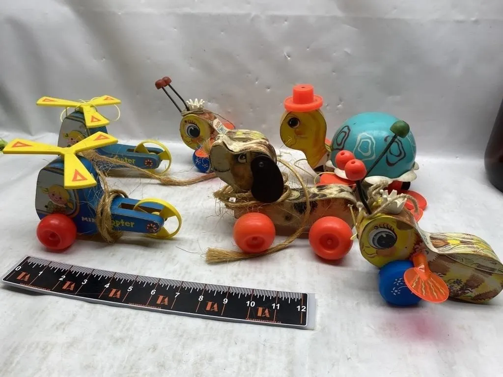 Vintage Fisher-Price Pull Toys: Mini Copter, Queen