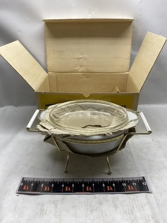 Fire-King Anchorwhite Oval Casserole & Candle