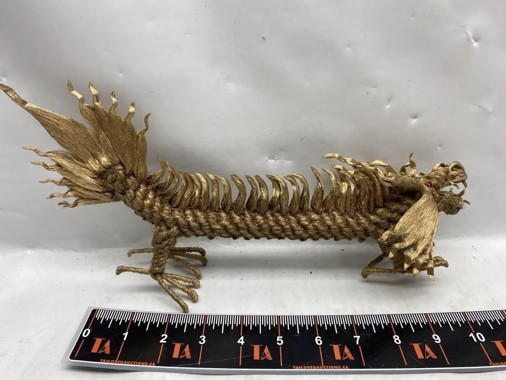 Woven Gold-Tone Rope Dragon Figurine