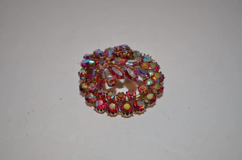 Vintage Sparkling Red Aurora Borealis Brooch