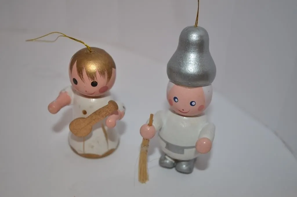 Vintage hand-painted wooden Christmas ornaments