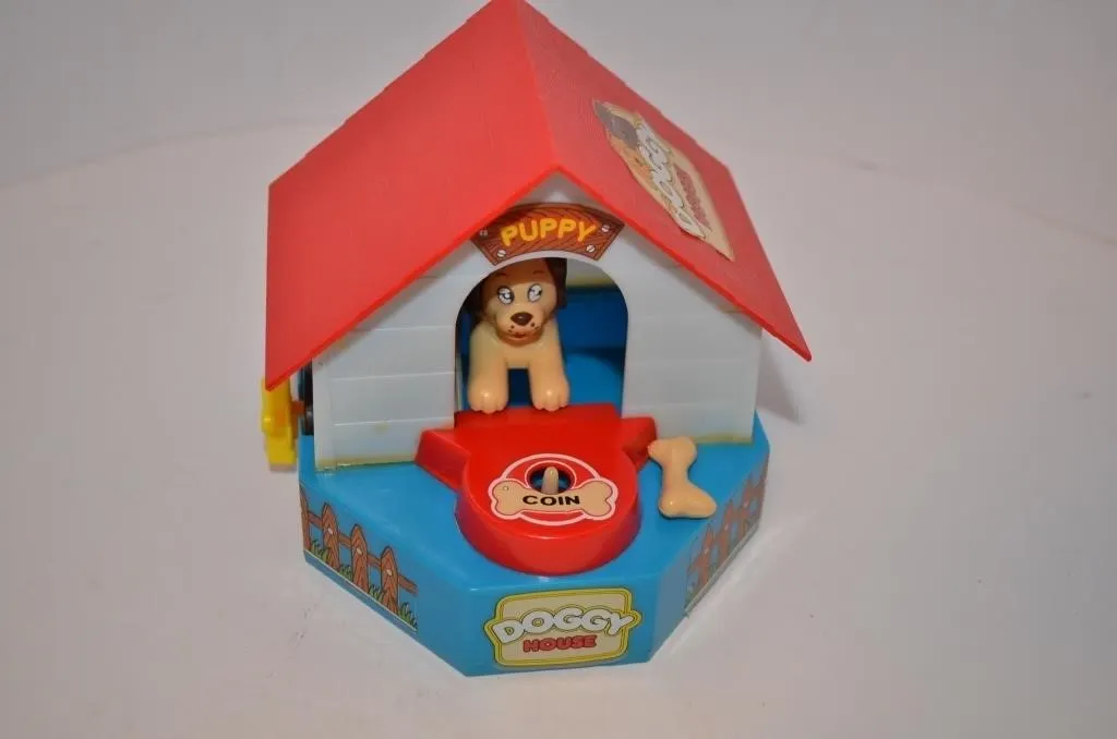Rare Vintage 1950`s Mechanical Dog house Coin Bank