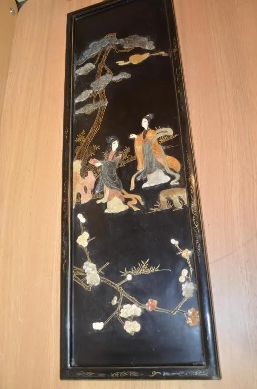 Chinese black lacquer mother-of-pearl wall panel