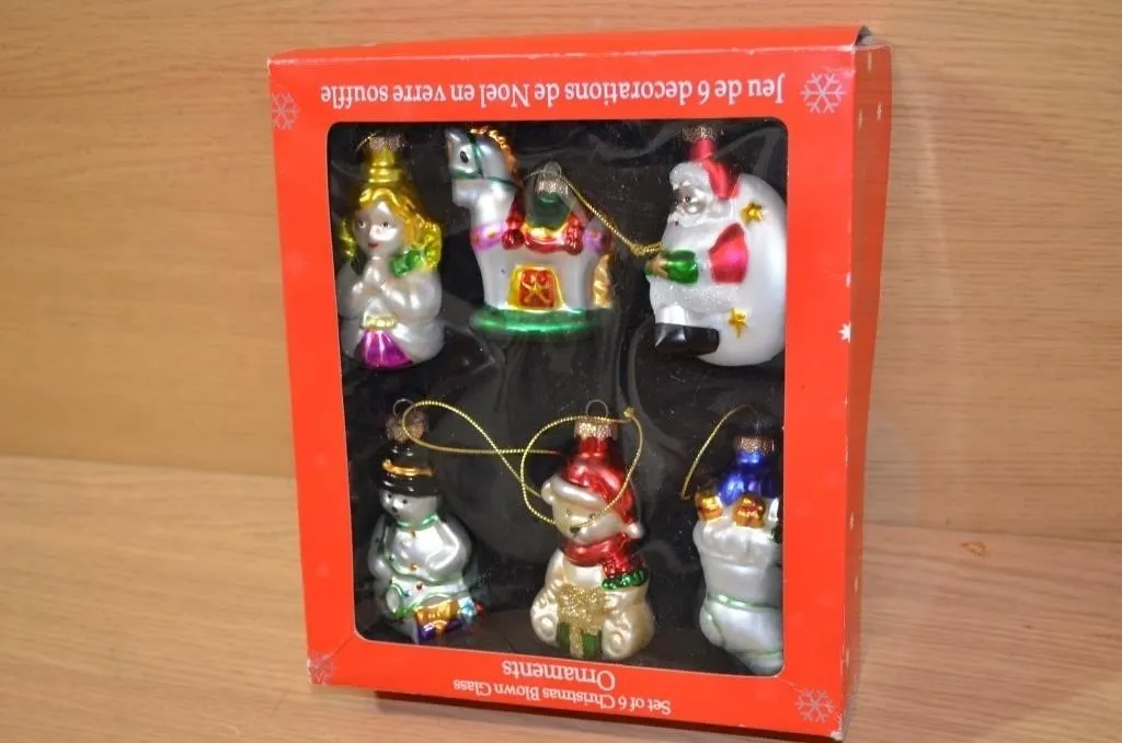 6 vintage blown glass Christmas ornaments