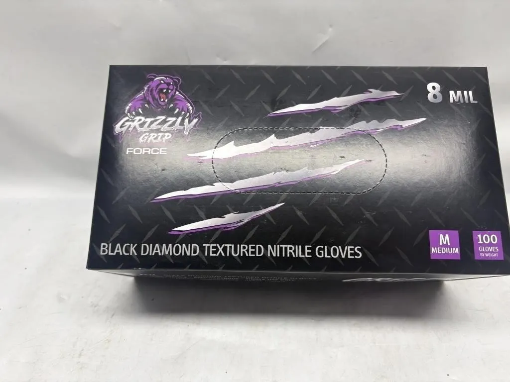 Grizzly Grip Force Black Diamond Nitrile Gloves,