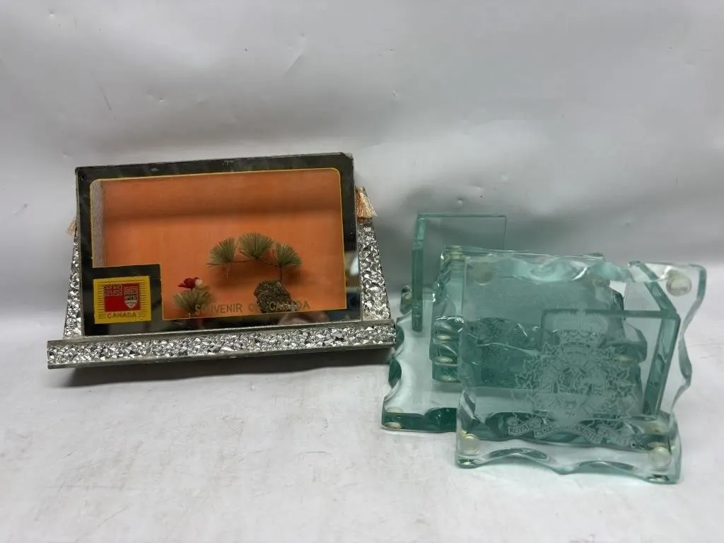 RCMP Etched Glass Napkin Holder & Souvenir Mirror