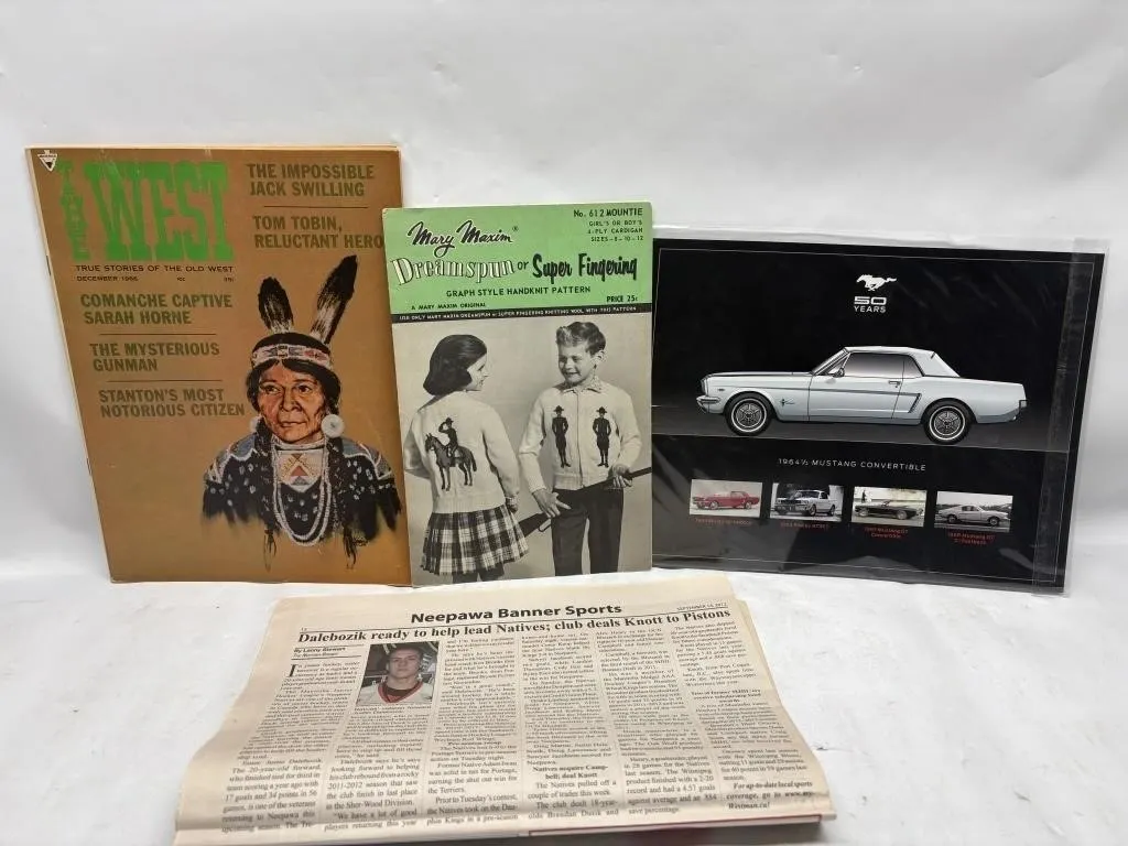 Vintage Magazine, Knit Pattern & Mustang Print Lot