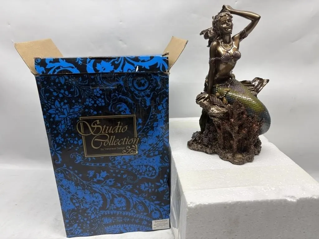 Bronze-Finish Mermaid Statue on Coral Base, Top
