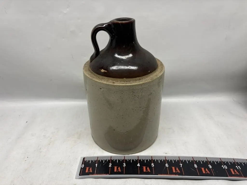 Antique Stoneware Jug with Brown Glazed Top