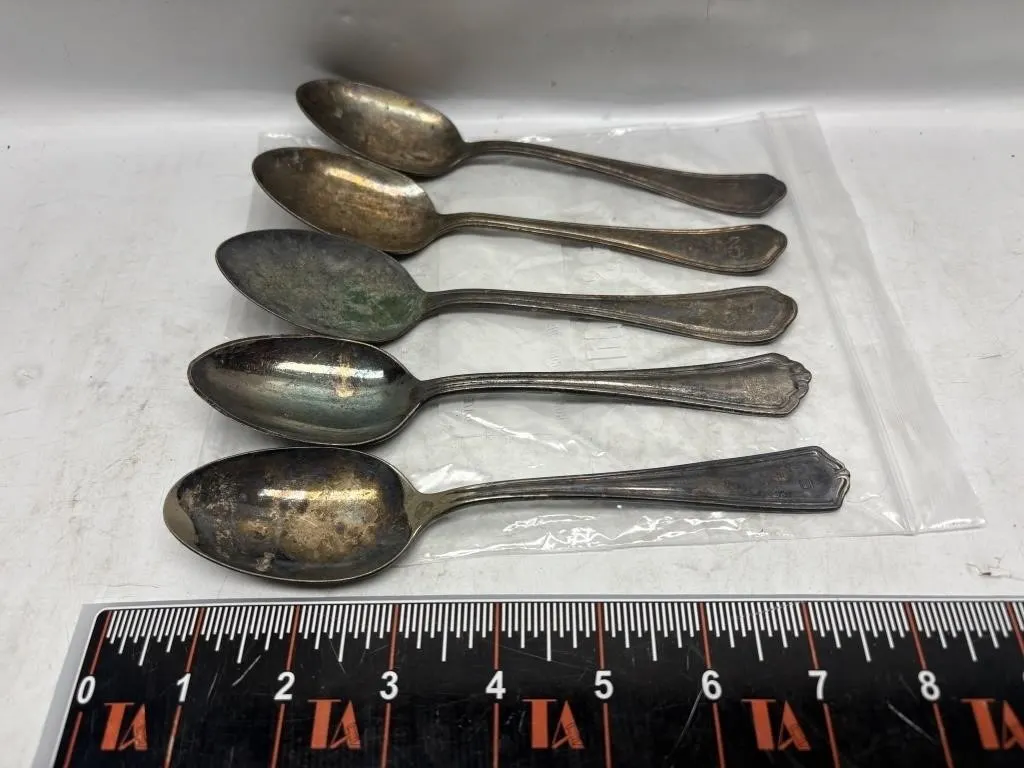 Antique Silver-Plate Teaspoons, Set of 5