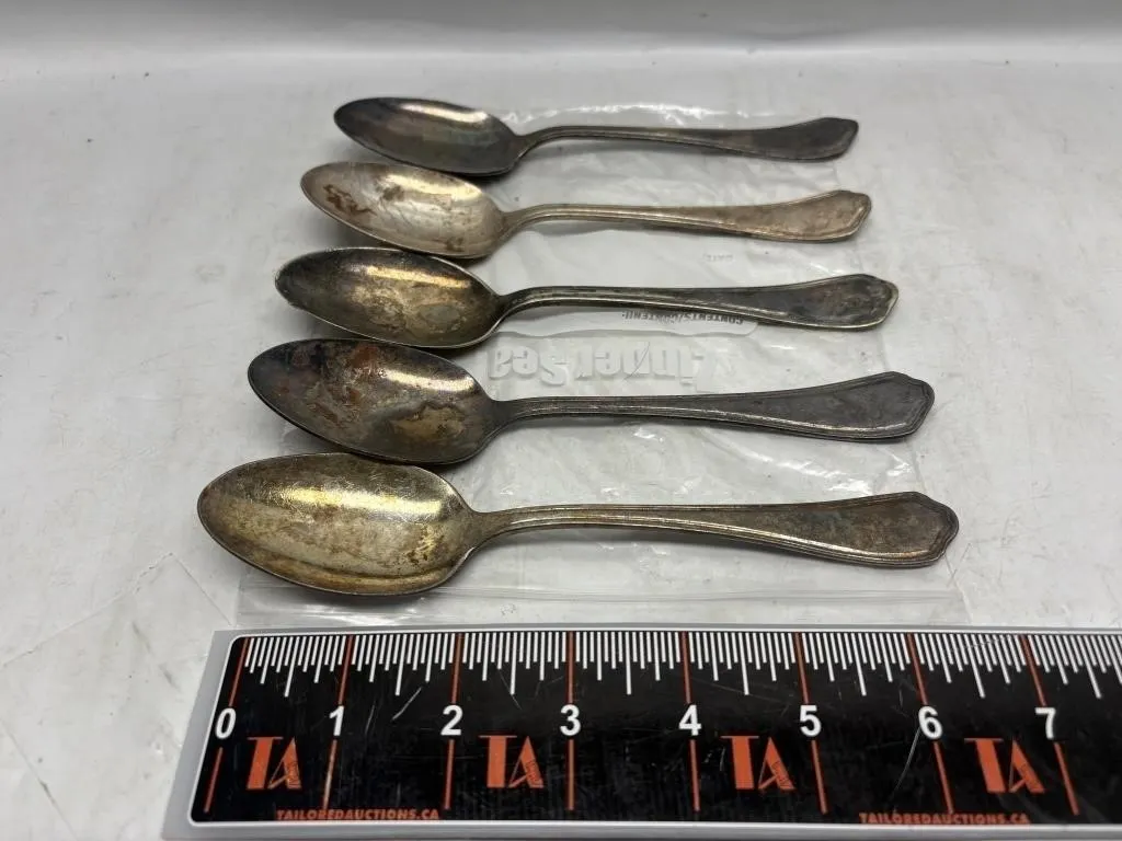 Set of 5 Antique Silver-Plate Demitasse Spoons