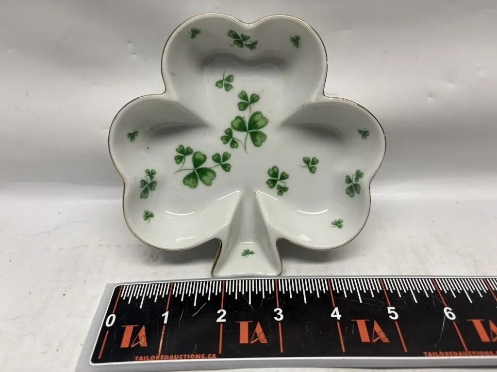 Lefton China Shamrock-Shaped Dish, Green Clover