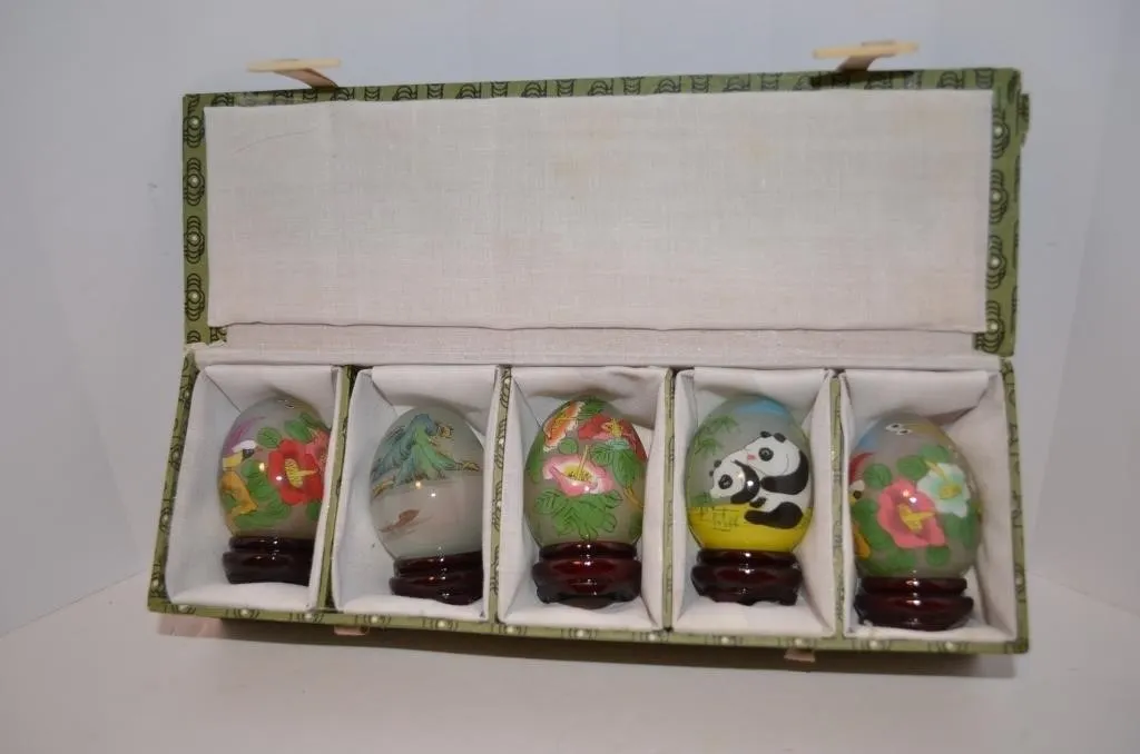 Chinese miniature reverse-painted glass eggs