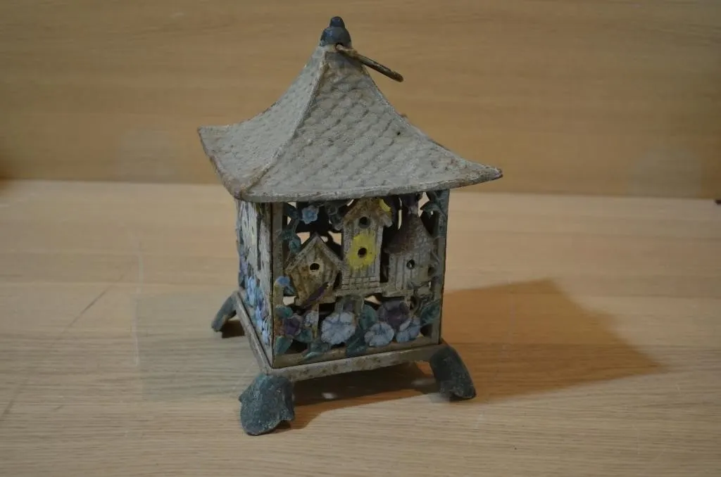 Vintage Japanese-style cast iron pagoda lantern