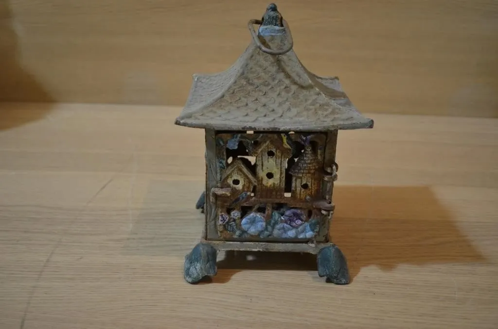 Vintage Cast Iron Lantern Birdhouse Tea Garden