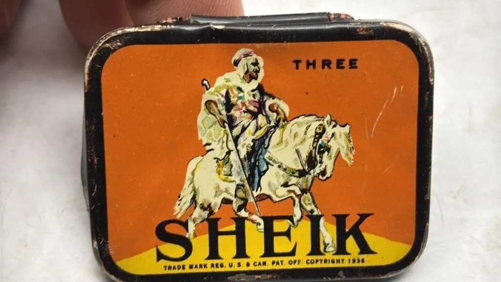 Vintage Pat. 1936 Shiek Condom Tin Can
