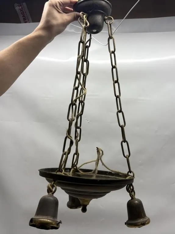 Brass Chandelier with Bell-Shaped Light Sockets