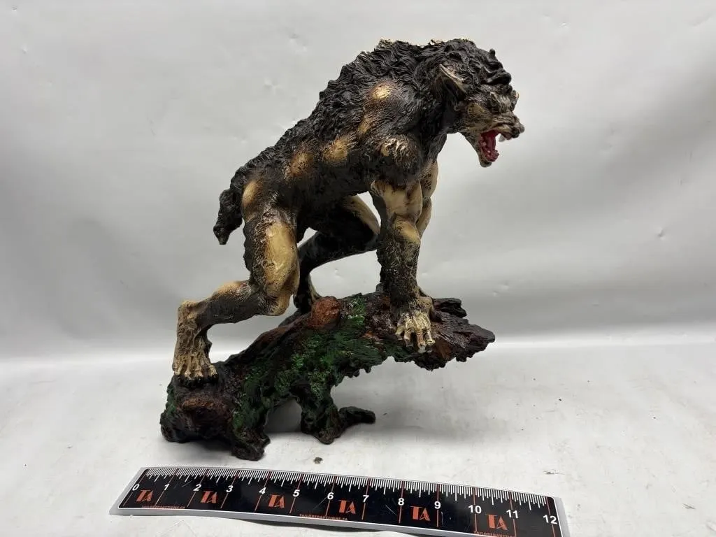 Resin Werewolf on Tree Stump Figurine