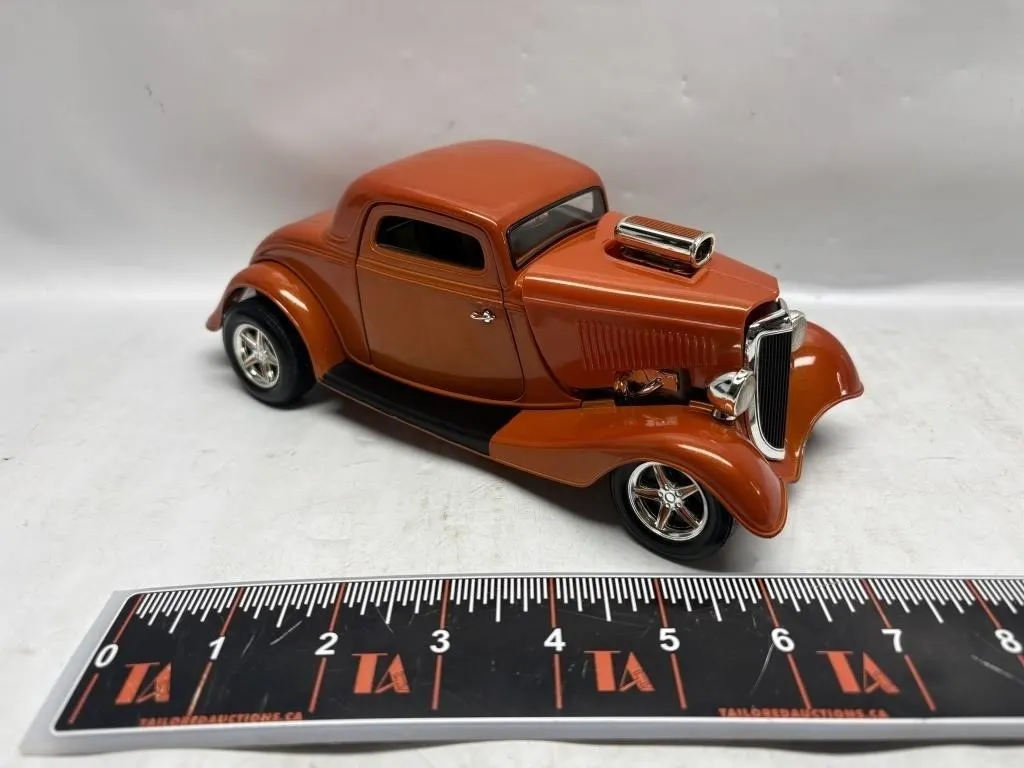 Diecast 1934 Ford Hot Rod Coupe, Orange w/ Blower